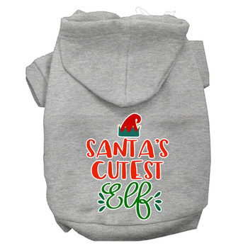 Santa's Cutest Elf Screen Print Dog Hoodie - Grey