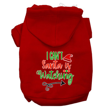 I Can't, Santa Is Watching Screen Print Dog Hoodie - Red