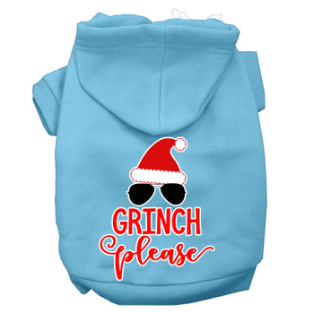 Grinch Please Screen Print Dog Hoodie - Baby Blue