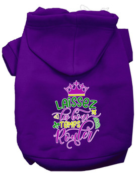 Laissez Les Bons Temps Rouler Screen Print Mardi Gras Dog Hoodie - Purple