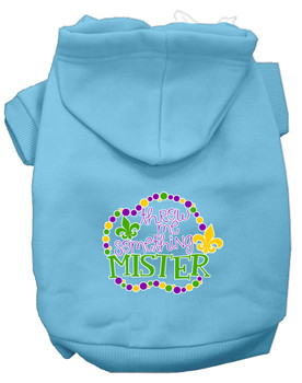 Throw Me Something Screen Print Mardi Gras Dog Hoodie - Baby Blue