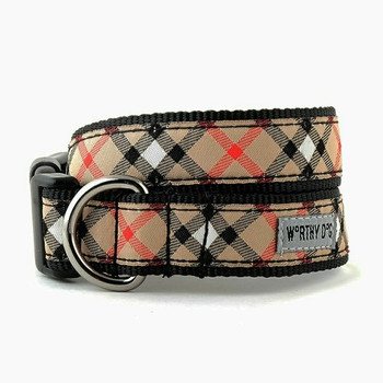 Bias Plaid Tan Pet Dog & Cat Collar & Optional Lead