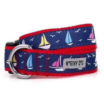Navy Sailboats Pet Dog Collar & Optional Lead