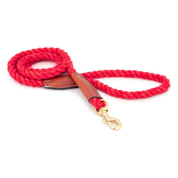 Auburn Leather Cotton Rope Leash with Leather Accents - Red 