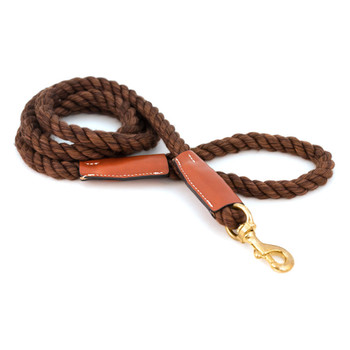 Auburn Leather Cotton Rope Leash with Leather Accents - Brown 