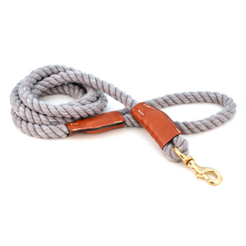 Auburn Leather Cotton Rope Leash with Leather Accents - Gray 
