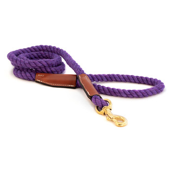 Auburn Leather Cotton Rope Leash with Leather Accents - Violet 