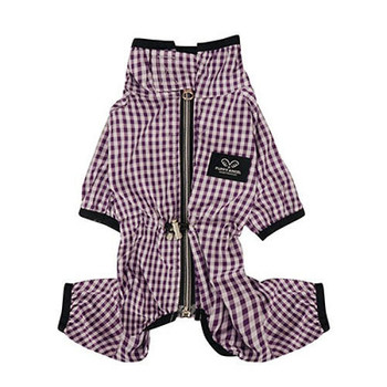 Puppy Angel Magagio Check Dog Raincoat Overalls - Purple 