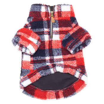 Worthy Dog Red/Navy Plaid Sherpa Zip Dog Pullover