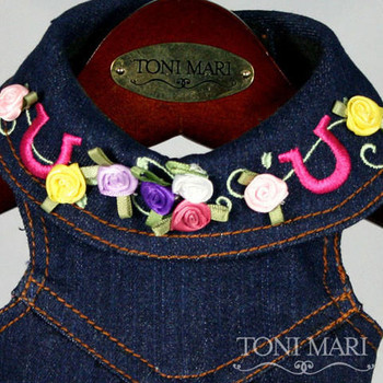 Toni Mari Cowgirl Embroidered Denim Dog Vest - Size Small