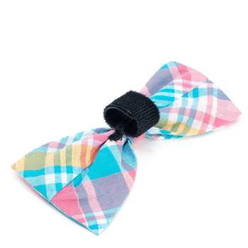 Worthy Dog Madras Plaid Turquoise/Pink/Multi Pet Dog Bow Tie