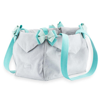 Susan Lanci 2 Toned Platinum and Bimini Blue Nouveau Bow with Stardust Luxury Dog Carrier