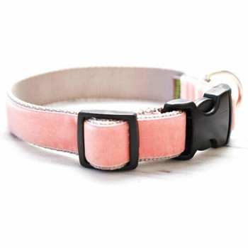 Mimi Green Coral Pink Velvet Dog Collar and Optional Leash - Peaches