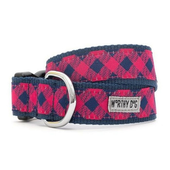 Bias Buffalo Pink Plaid Pet Dog Collar & Optional Lead