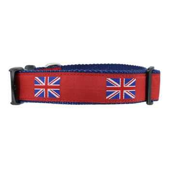 Preston Dog Dog Collar - British Flag - Red - 1 1/4