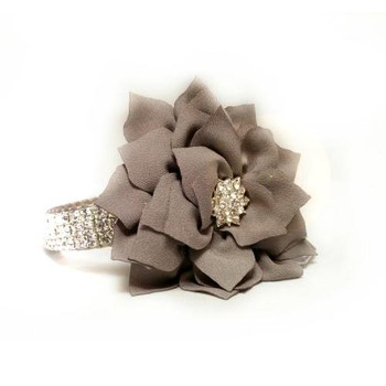 Rhinestone Collars Designer Diamonds and Flowers Dog Collar - Gray