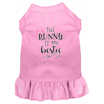 Bunny Is My Bestie Screen Print Dog Dress - Light Pink