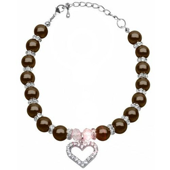 Mirage Heart and Pearl Single Strand Pet Dog Necklace - Chocolate