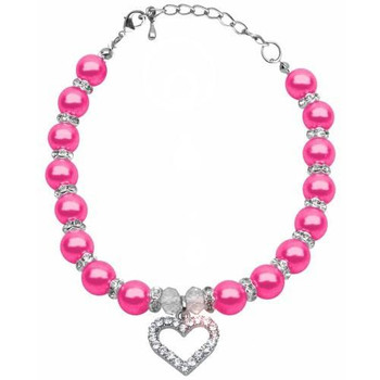 Mirage Heart and Bright Pink Pearl Single Strand Pet Dog Necklace