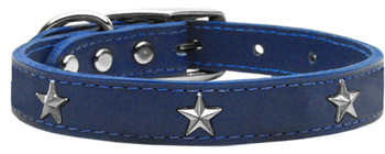 Mirage Pet Silver Star Widget Genuine Leather Dog Collar - Blue
