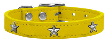 Mirage Pet Silver Star Widget Genuine Leather Dog Collar - Yellow