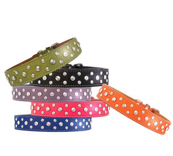 Auburn Leather 3 Row Crystallized Tuscan Dog Collars and Matching Leash - More Colors