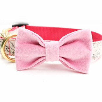 Mimi Green Velveteen Handmade Dog Slider Bow Tie - Pink 