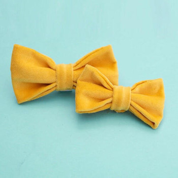 Mimi Green Velveteen Handmade Dog Slider Bow Tie - Grellow Yellow 