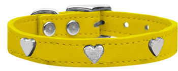 Mirage Pet Silver Heart Widget Genuine Leather Dog Collar - Yellow 