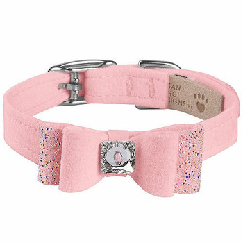 Susan Lanci Designs Puppy Pink Aurora Borealis Crystal Stellar Big Bow Collar  