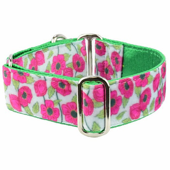 Bold Poppies Swiss Velvet - Dog Collar & Martingale - 1", 1.5", 2"