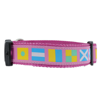 Dog Collar - Pink A-Z Code Nautical Flags - 3/4, 1 1/4
