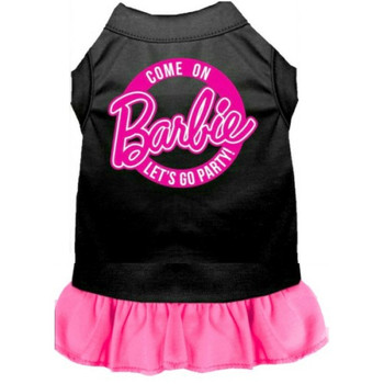 Barbie Let's Go Party Screen Print Dog Dress- Black/Brt Pink