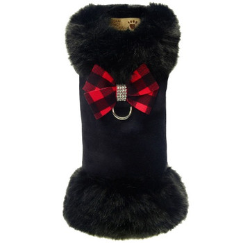 Red Gingham Nouveau Bow Black Fox Fur - Choose Color