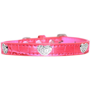 Image of one Croc Crystal Heart Dog Collar - Bright Pink