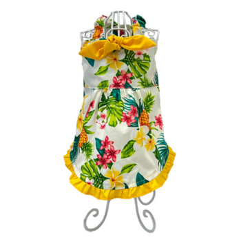 Designer Oahu White Plumeria Aloha Dog Dress