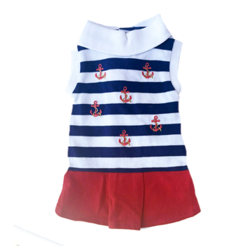 Navy Anchors Embroidered Polo Dog Dress