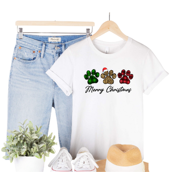 Merry Christmas Dogs Paws People Unisex T-Shirts - More Colors