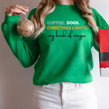 Coffee, Dogs, Christmas Lights People Unisex Sweatshirt - More Colors