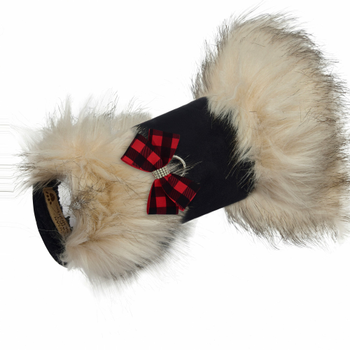 Red Gingham Nouveau Bow Ivory Fox Fur - Choose Color