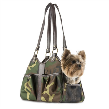 Camo Metro Bag - Brown Faux Leather Trim Pet Dog Carrier by Petote