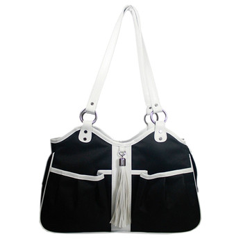 Metro - Black w/ White  Leather Trim & Tassel Pet Dog Carrier by Petote