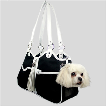 Metro - Black w/ White  Leather Trim & Tassel Pet Dog Carrier by Petote