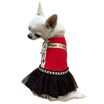 Designer Chewnel Ruban de Chien Red Dog Dress