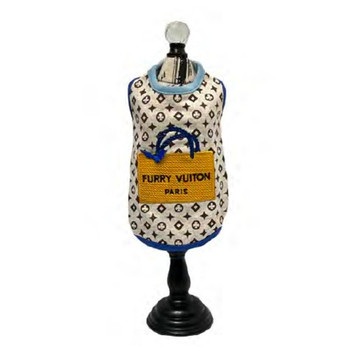 Designer Furry Vuiton Shopping Bag Dog Tank - Indigo