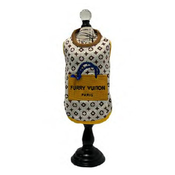 Designer Furry Vuiton Shopping Bag Dog Tank - Marigold