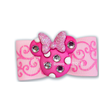 Dog Bow Barrette  - Minnie in Pink - for Medium size dogs