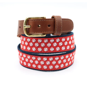 Leather Tab - Classic Men or Women's Belt-Baseballs
