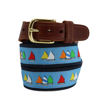 Leather Tab - Classic Men or Women's Belt- Lt Blue Rainbow Fleet