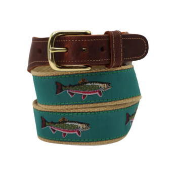 Leather Tab - Classic Men or Women's Belt- Teal Brook Trout